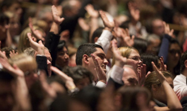A Crowd of People Raising Their Hands | Aaronic Priesthood Ordination & Sustaining Priesthood Advancement