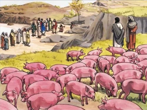 What city was the location of the drowning of the swine?