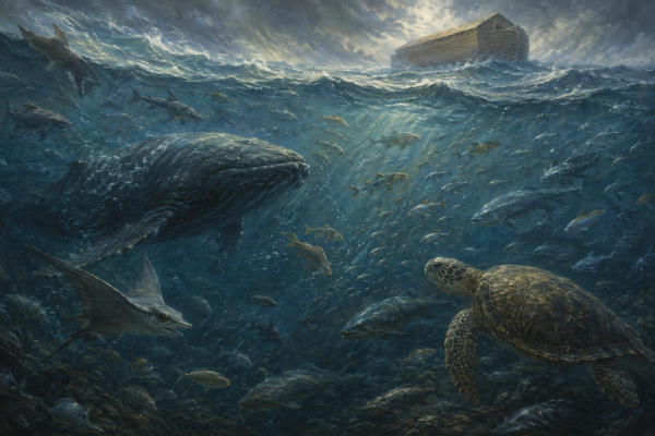 What happened to the fish and sea creatures during Noah’s flood?